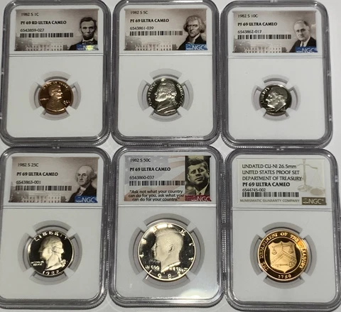 1982 S NGC PF69 ULTRA CAMEO PENNY NICKEL DIME QUARTER KENNEDY 6 COIN PROOF SET Cover