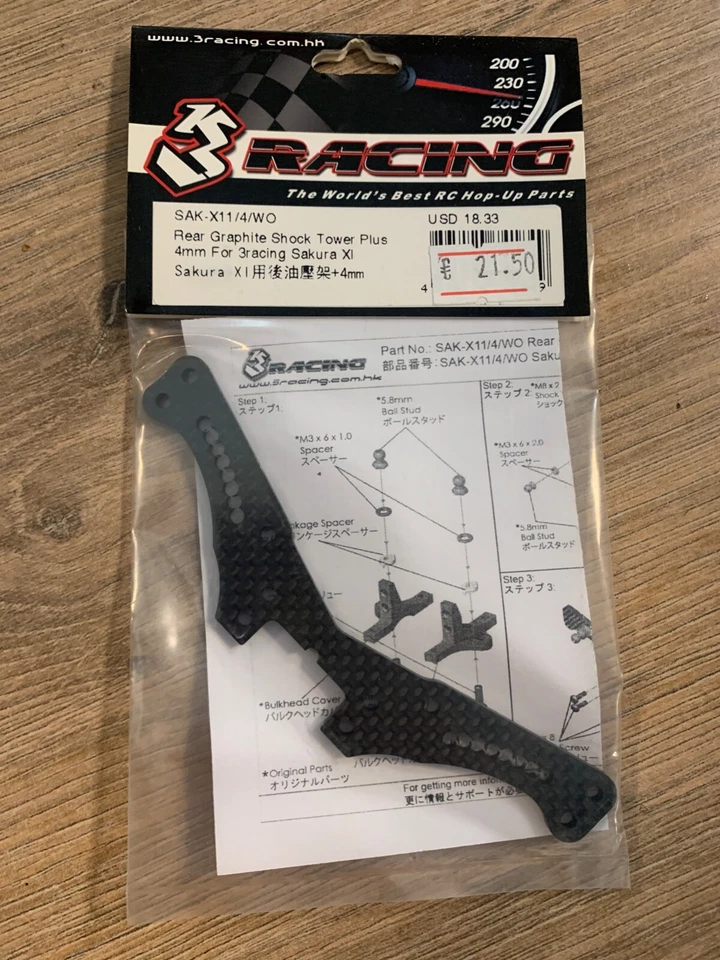 3Racing Sakura Rear Graphite Shock Tower 4mm sak-x11/4/wo - Image 1 of 1