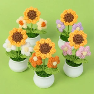 Artificial Crochet Sunflower Flower Simulation Potted Bonsai Desktop Home Decor. - Picture 1 of 23