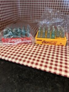 VTG Coca Cola 24 Mini Green Bottles in Mini Plastic Yellow Crate & Red Crate