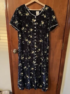 Vintage Liz Baker Dress Size 14 Long Floral Print Button Up Short Sleeve Boho - Picture 1 of 8