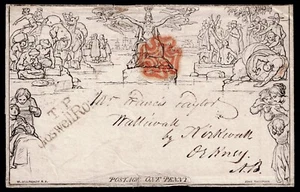 1840 1d Mulready zu ORKNEY dann BOSTON USA The Morning Post ROYAL MAIL Verwendung - Bild 1 von 4