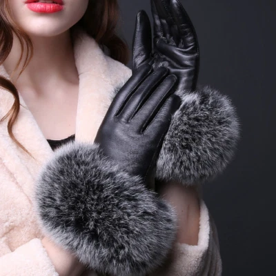New Leather Glove Real Sheepskin Fur Gloves Women's Fashion Style High Quality - Image 1 of 4