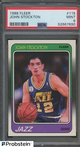 1988 Fleer Basketball #115 John Stockton Utah Jazz RC Rookie HOF PSA 9 MINT - Picture 1 of 2