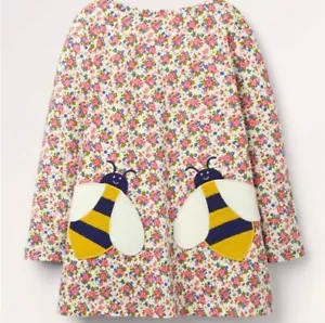 Mini Boden Dress Girls Size 6-7 Floral Bumble Bee Applique Long Sleeve - Picture 1 of 12