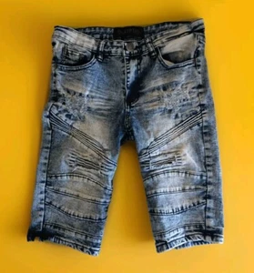 ENCRYPTED Jean Shorts Boys Size 14 Blue Acid Wash Distressed Denim Pre-owned - Picture 1 of 5