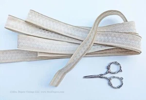 Very Rare Antique Edwardian Silver Metallic Ribbon Trim 1 Yard 1 1/8" Wide - Picture 1 of 9