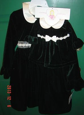 NEW Holiday Dark Green VELVET Dress SZ 5 Girl & MATCHING Doll Dress Princess - Image 1 of 3