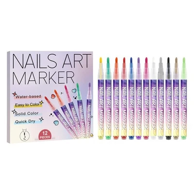 12 Colors Nail Art Pens Set Nail Polish Pens Nail Art Drawing Graffiti Marker - Image 1 of 4