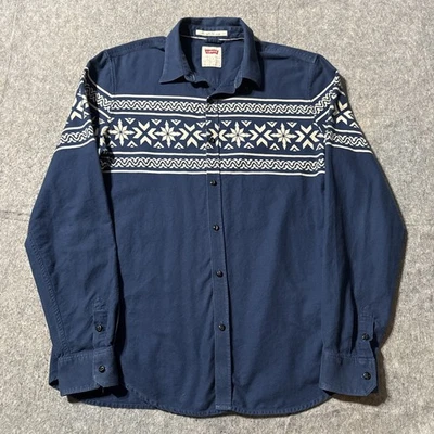 Levis Fair Isle Shirt Mens Large Blue Long sleeve Button Up Modern Fit Geometric - Image 1 of 4