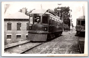 K11/ Damascus Ohio RPPC Postcard c1910 Trolley Streetcar REPRINT Depot 12 - Picture 1 of 2