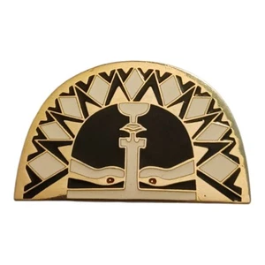 Broche prendedor Laurel Burch Sunface esmalte negro crema tono dorado firmado - Imagen 1 de 3
