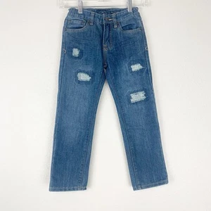 Lucky Brand Jeans Boys 7 Billy Straight Leg Distressed Patches Adjustable Waist - Picture 1 of 10