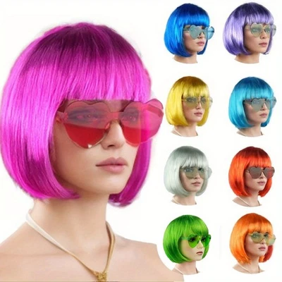 Juego de 3 piezas de pelucas Bob de neón con bandas peluca gorra gafas de sol despedida de sol despedida de soltera/festival de música Foto 1 de 4