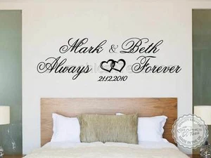 Pegatina de pared nombre personalizado dormitorio cita, siempre para siempre, con fecha de boda - Imagen 1 de 12