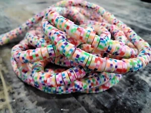 Hmade Polymer Clay Heishi, 6x1mm,Rainbow Speckles, 320-450pcs, Free post Oz - Picture 1 of 3