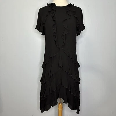 Bailey 44 Anthropologie Black Ruffles Asymmetrical Cherchez La Femme Dress S NWT - Image 1 of 4