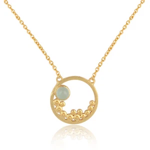 18K Gold Plated 925 Sterling Silver Aqua Chalcedony Chain Necklace Jewelry - Picture 1 of 2