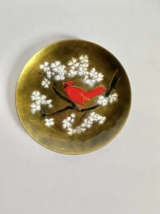 Vintage ~ RATCLIFF STUDIO, GA. ~ Copper Enamel Plate ~ CARDINAL ~ SIGNED - Picture 1 of 7