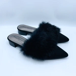 Henry Ferrera Women's 8 Black Mink Fur Slip On Pointed Toe Mules Shoe-New No Tag - Picture 1 of 10