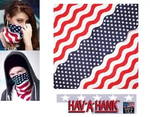 Hav-A-Hank*USA MADE WAVY US FLAG American Bandana Scarf Head Neck Wrap Face Mask - Picture 1 of 8