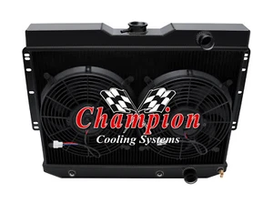 3 Row RS Champion Black Finish Radiator W/ 2 12" Fans for 1964 1965 Chevelle - Imagen 1 de 9
