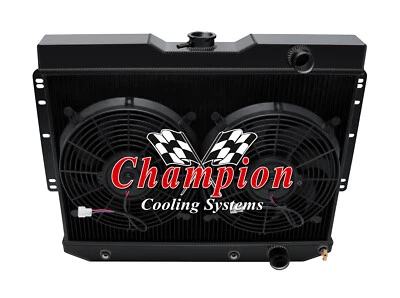 Radiador 3 filas DR Champion acabado negro, 2 ventiladores de 12" para Chevy Impala 1959-1963 Foto 1 de 4