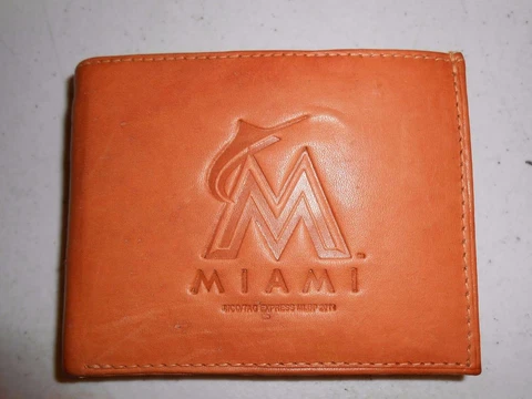NEW MLB Miami Marlins Mens Adult Leather Bi-Fold Tan Wallet Cover