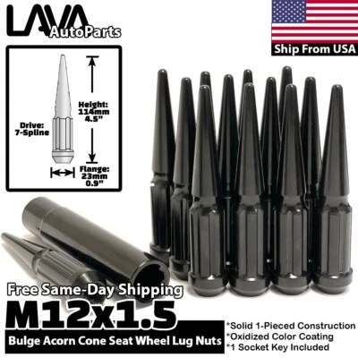 20x Black 12x1.5 Spike Lug Nut Fit Toyota Scion Lexus Aftermarket & Steel Wheel - Image 1 of 4
