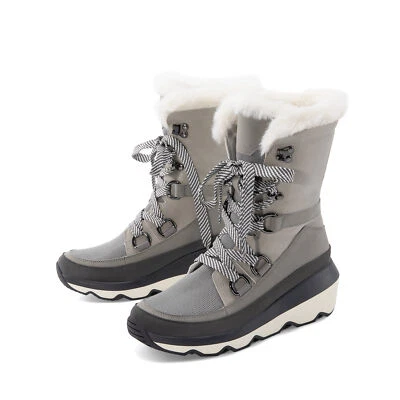 Botas de nieve de invierno forradas de piel aisladas para mujer botas de esquí cálidas con cordones Foto 1 de 4