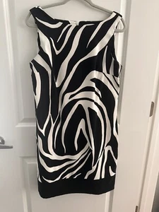 ALYX Womens 12 Sleeveless Black & White Zebra Animal Print Stretch Shift Dress - Picture 1 of 3