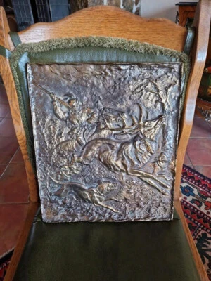 Messing Relief Jagd Reiter Hirsch Hund - Bild 1 von 4