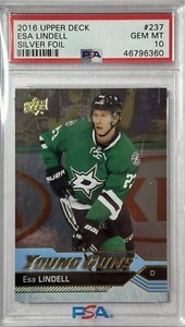 2016 17 UPPER DECK Esa Lindell PSA 10 SILVER FOIL RC YOUNG GUNS YG ROOKIE POP 4