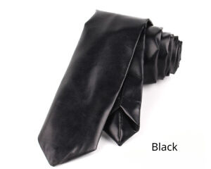 Mens Black Polyurethane Synthetic Leather Tie Wedding Party 58.3*1.96 inches.