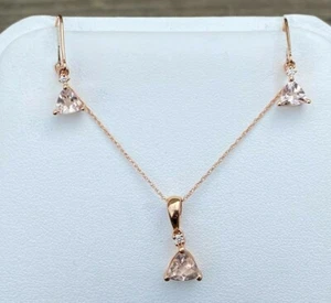 10K ROSE GOLD MORGANITE & DIAMOND PENDANT & EARRING SET - Picture 1 of 9