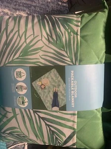 BHF Pendleton Outdoor Packable Blanket 60"x72" Large Outside Pockets Green Palms - Picture 1 of 4