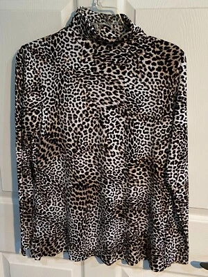 Top de cuello alto manga larga Adrienne Vittadini para mujer ANIMAL/GUEPARDO ~ SEXY Y APRETADO Foto 1 de 4
