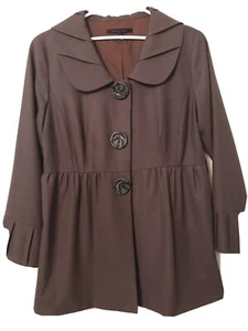 EUC S 10 Andrea Behar Swing Jacket Brown Pleated Collar Large Buttons Pleated Cu - Picture 1 of 12