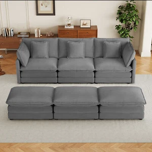 112.6" Modern Sofa Modular Sofa Couch Upholstered Corduroy Sectional Sofa with S - Picture 1 of 12