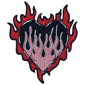 Fashion Patch Custom Embroidered Iron On Patches For Clothing Heart On Fire - Picture 1 of 4