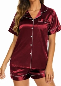 NEW Womens WINE Red SATIN SOFT Sleepwear Pajamas Set Size S - Picture 1 of 4