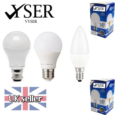 VYSER LED BULB 3W 5W 7W 12W B22 E27 E14 GLS Candle Lamp Light Bulbs Warm Cool White