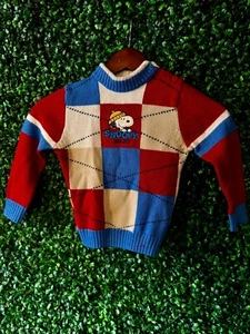 Vintage Snoopy Baby plaid check color block sweater 3T toddler RARE ski winter - Bild 1 von 5