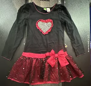 Niñas Talla 8 Dollie & Me Negro/Rojo Día de San Valentín Vestido Corazón - Imagen 1 de 3