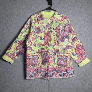 La Cera Jacket Size XL Quilted Paisley Lime Green Colorful Artsy Boho Reversible - Picture 1 of 7