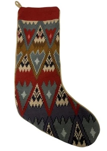 Calza vintage tessuto punto peyote lana multicolore decorazione natalizia vacanze - Foto 1 di 4