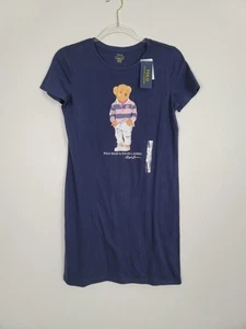 NWT Girls Polo Ralph Lauren Blue Polo Bear T-Shirt Dress Size XL (16) Preppy - Picture 1 of 7