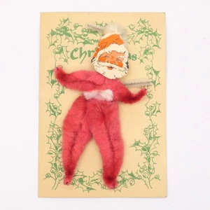 1940s DEADSTOCK Vintage Chenille Pipe Cleaner Santa Ornament on Original Card - Picture 1 of 3