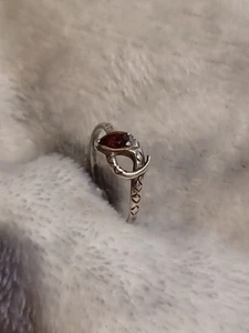 Anello serpente vintage in argento sterling 925 con pietra preziosa granato rosso scuro - misura O - Foto 1 di 7