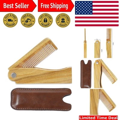 Travel-Friendly Sandalwood Pocket Comb with Leather Case for Effortless Grooming - Image 1 of 4